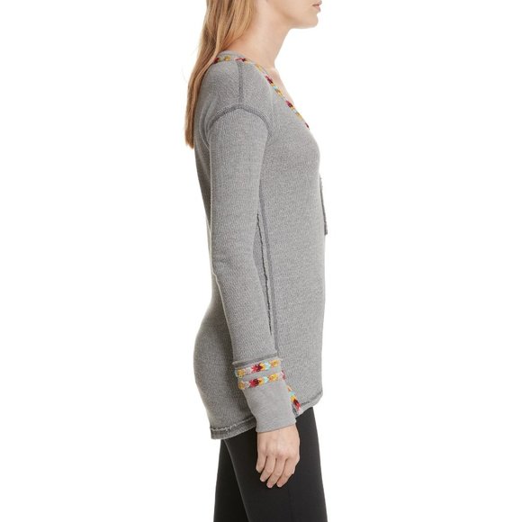 Gray Cotton Blend Rainbow Thermal Henley Top L - Picture 8 of 8